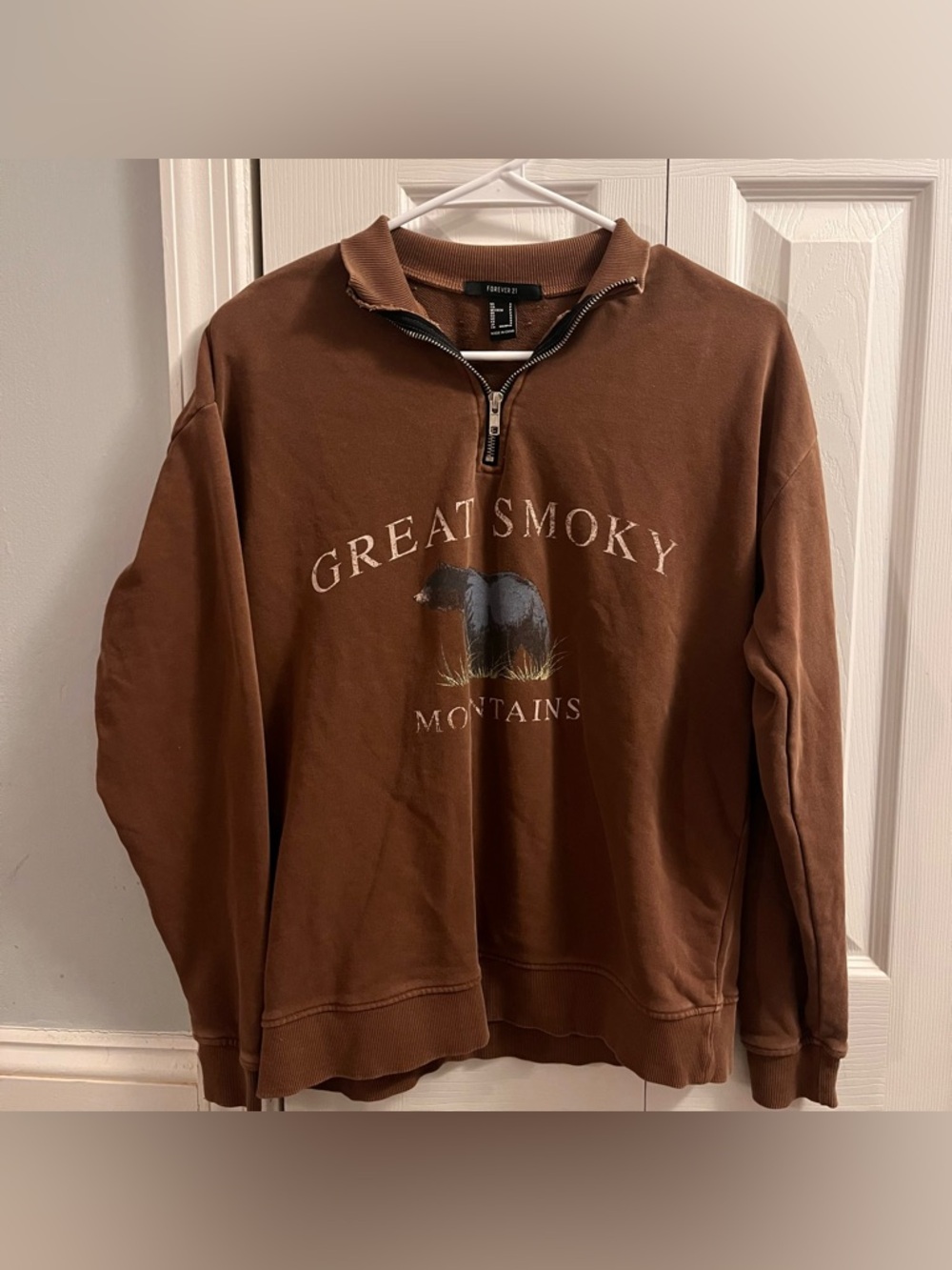 Forever 21 Brown Quarter-Zip 'Great Smoky Mountains' Sweatshirt